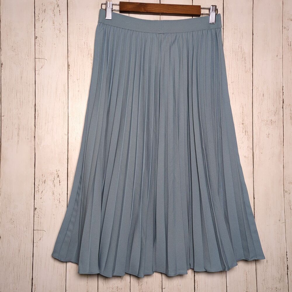Blue Pleated Midi Skirt Size M Office Academia Preppy Cottagecore NWT Kate Kasin - Picture 3 of 9